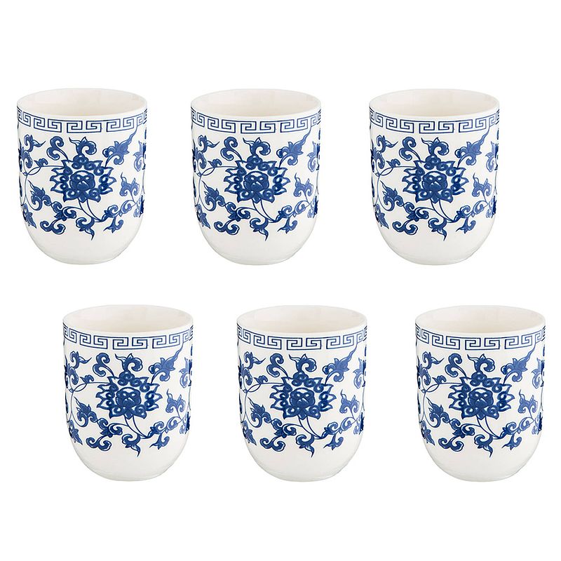 Foto van Haes deco - mokken set van 6 - ø 6x8 cm / 100 ml - met chinese bloemen - mok