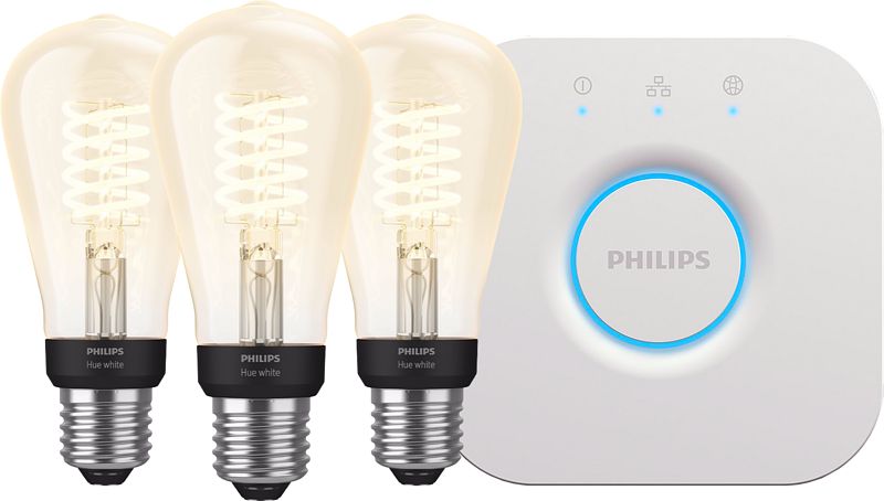 Foto van Philips hue filament white edison 3-pack + bridge