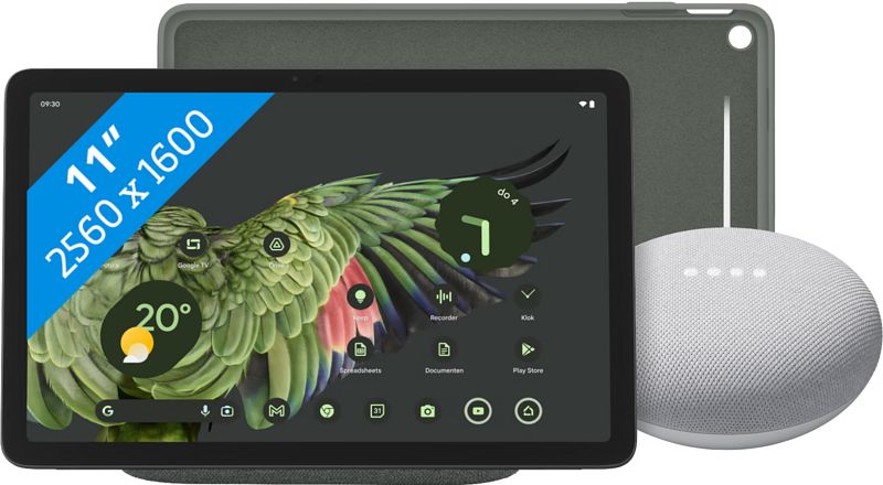 Foto van Google pixel tablet 256gb wifi grijs + pixel tablet back cover grijs + nest mini wit