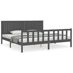 Foto van The living store massief grenenhouten bedframe - grijs - 205.5 x 205.5 x 100 cm