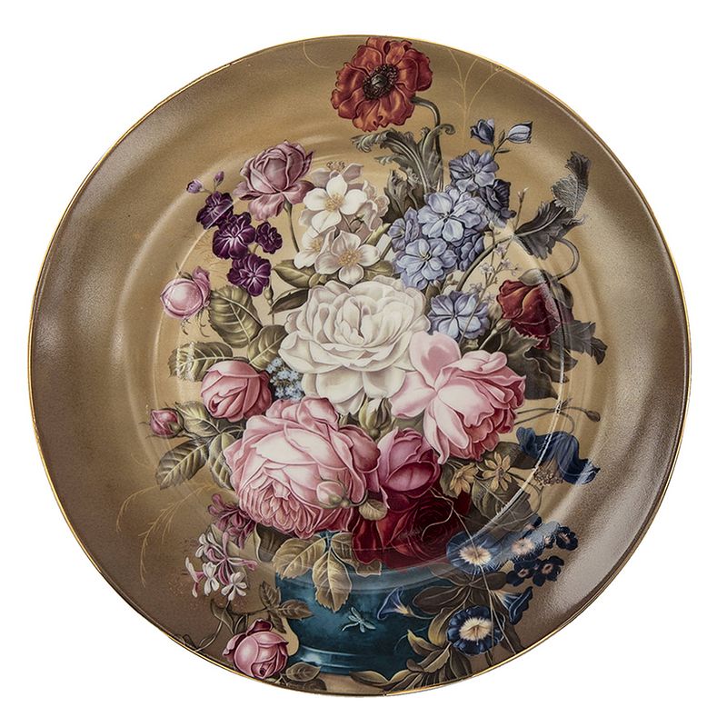 Foto van Clayre & eef servies dinerbord ø 26*2 cm bruin keramiek rond bloemen eetbord bruin eetbord