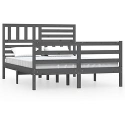 Foto van The living store bedframe grenenhout - grijs - 205.5 x 126 x 100 cm - geschikt voor matras 120 x 200 cm