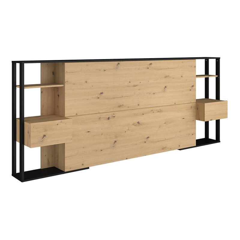 Foto van Eiken hoofdeinde - integrated chevets - chene and black decor - l 253 x d 36 x h 103 cm - parisot