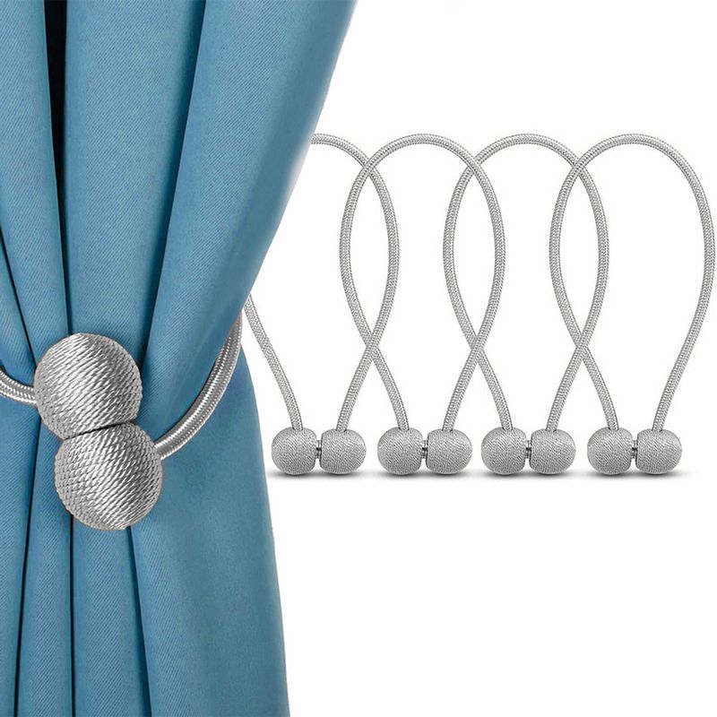 Foto van Awemoz luxe gordijn embrasse - 4 stuks - gordijnhouders - embrasses voor gordijnen - magnetisch gordijnkoord - grijs