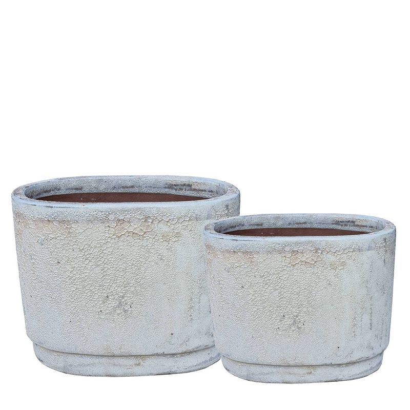 Foto van Ptmd javier grey ceramic pot oval set of 2