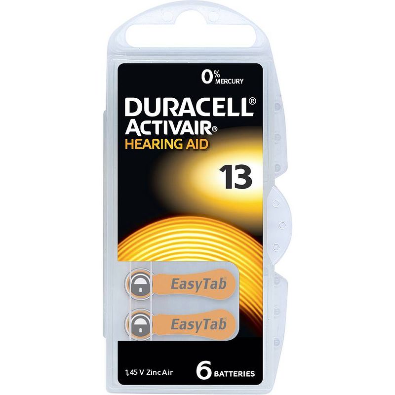 Foto van Za13 batterij voor hoortoestel zink-lucht 1.45 v 290 mah duracell activair 13 6 stuk(s)