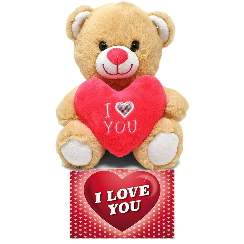 Foto van Licht bruine pluche knuffelbeer 30 cm incl. valentijnskaart i love you - knuffelberen