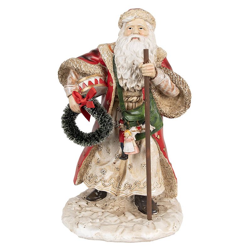 Foto van Clayre & eef decoratie beeld kerstman 25 cm rood beige polyresin kerstfiguren rood kerstfiguren