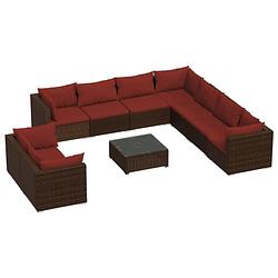 Foto van Vidaxl 10-delige loungeset met kussens poly rattan bruin