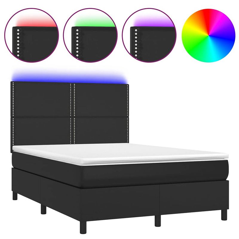 Foto van The living store boxspring bed - kunstleer - 203x144 cm - verstelbaar hoofdbord - led-verlichting - pocketvering matras