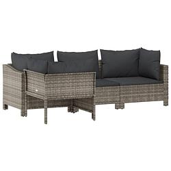 Foto van Vidaxl 4-delige loungeset met kussens poly rattan grijs