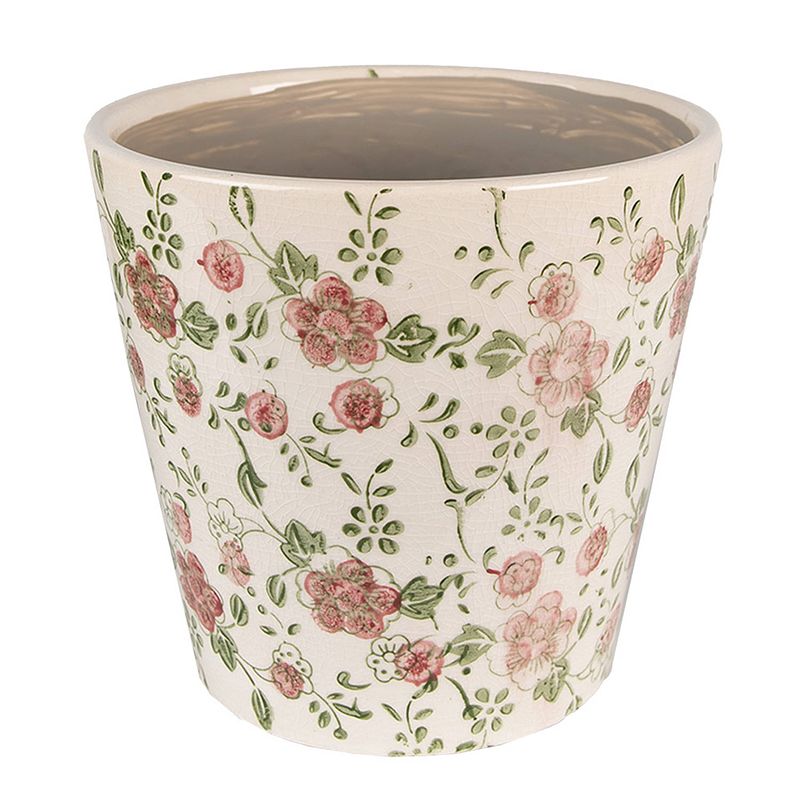 Foto van Clayre & eef bloempot ø 12x10 cm roze beige keramiek bloemen bloempot binnen plantenpot plant pot roze bloempot binnen