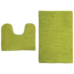 Foto van Msv badkamerkleedje/badmatten set - voor op de vloer - lime/appel groen - 45 x 70 cm/45 x 35 cm - badmatjes