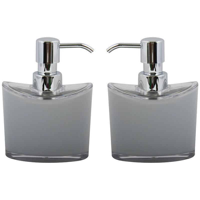 Foto van Msv zeeppompje/dispenser aveiro - 2x - ps kunststof - lichtgrijs/zilver - 11 x 14 cm - 260 ml - zeeppompjes