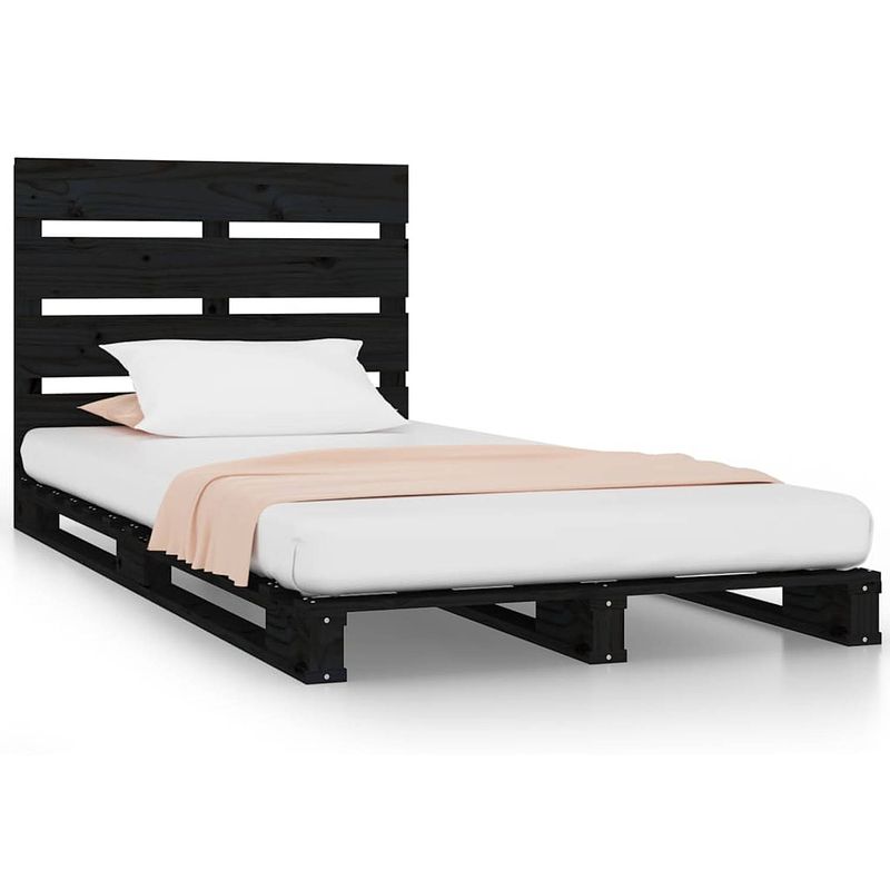 Foto van The living store houten bed - bedframe 190 x 75 x 80 cm - massief grenenhout - zwart