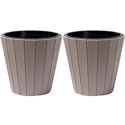 Foto van Prosperplast plantenpot/bloempot wood style - 2x - buiten/binnen - kunststof - beige - d49 x h45 cm - plantenpotten