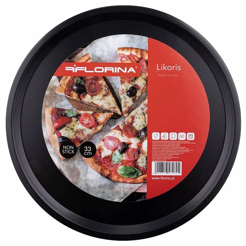 Foto van Florina likoris pizzaplaat bakvorm voor het maken van pizza 33 x 1 cm - zwart
