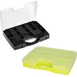 Foto van Forte plastics - opberg vakjes doos/sorteerbox - 13-vaks kunststof - 27 x 20 x 3 cm - zwart/groen - opbergbox