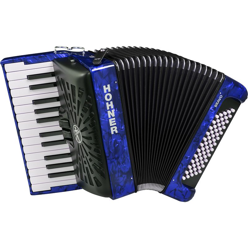 Foto van Hohner bravo ii 60 blauw, silent key accordeon