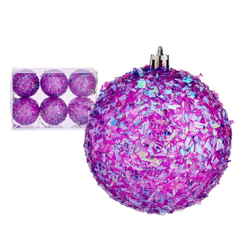 Foto van Krist+ kerstballen - 6x stuks - paars - kunststof - glitter - kerstbal