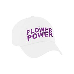 Foto van Paarse letters flower power verkleed pet/cap wit volwassenen - verkleedhoofddeksels