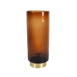 Foto van Ptmd maureen brown glass vase metal gold base round l