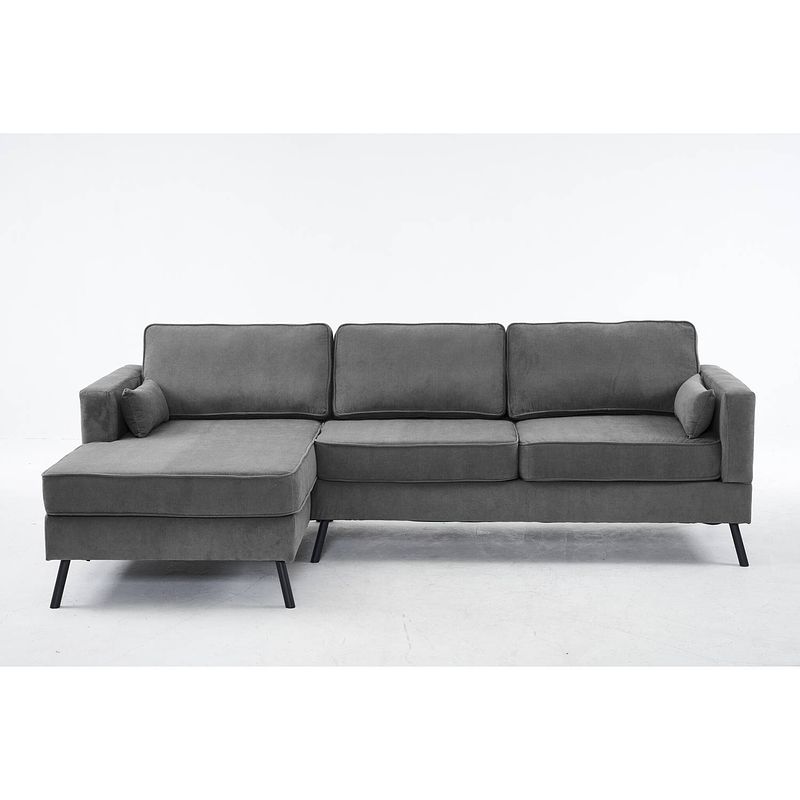 Foto van Hoekbank design lizza 270cm bank grijs velvet loungebank zowel links als rechts bankstel