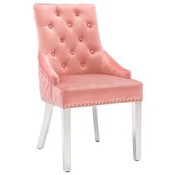 Foto van The living store eetkamerstoel luxe roze fluweel - 52 x 62 x 94 cm - decoratieve leeuwenhanger