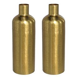 Foto van 2x stuks bloemenvaas flesvorm van metaal 30 x 10.5 cm kleur metallic goud - vazen
