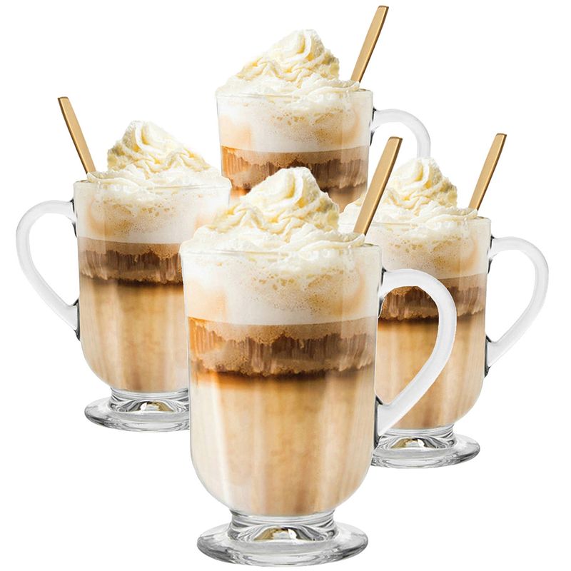 Foto van Latte macchiato glazen - koffieglazen - cappuccino glazen - cappuccino kop -310ml - + gratis lepels - set van 4