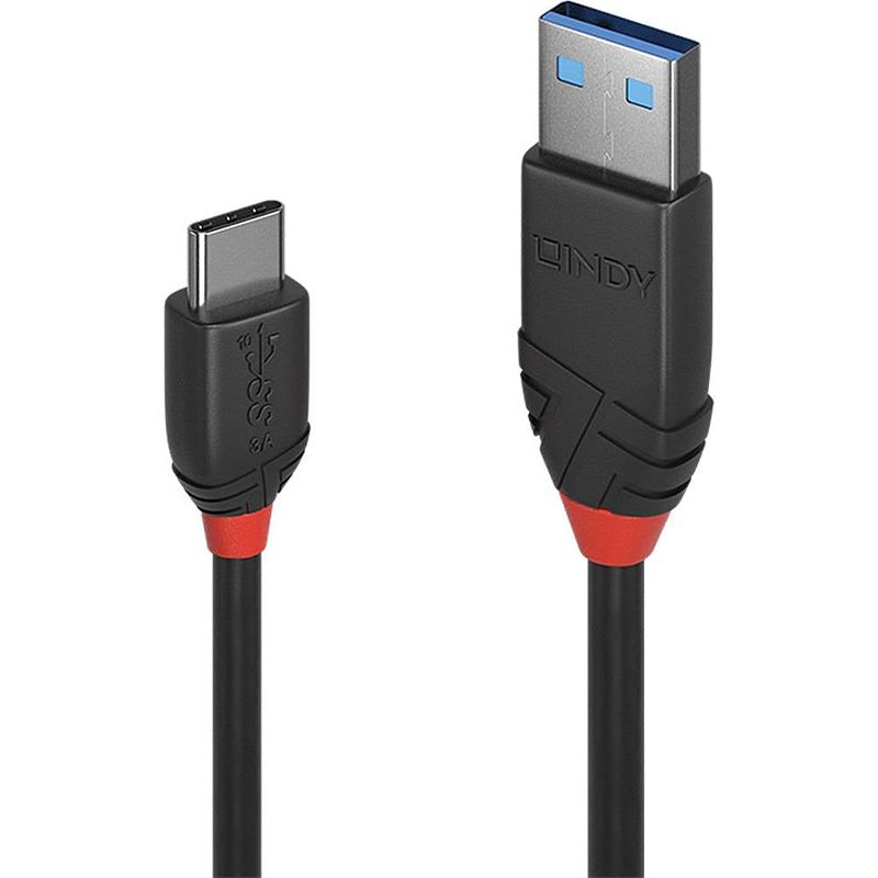 Foto van Lindy usb-kabel usb 3.2 gen1 (usb 3.0 / usb 3.1 gen1) usb-c stekker, usb-a stekker 1.50 m zwart 36917