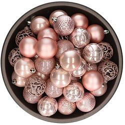 Foto van 37x stuks kunststof kerstballen lichtroze (blush pink) 6 cm glans/mat/glitter mix - kerstbal