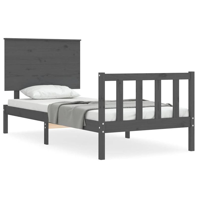 Foto van Vidaxl bedframe met hoofdbord massief hout grijs 3ft single