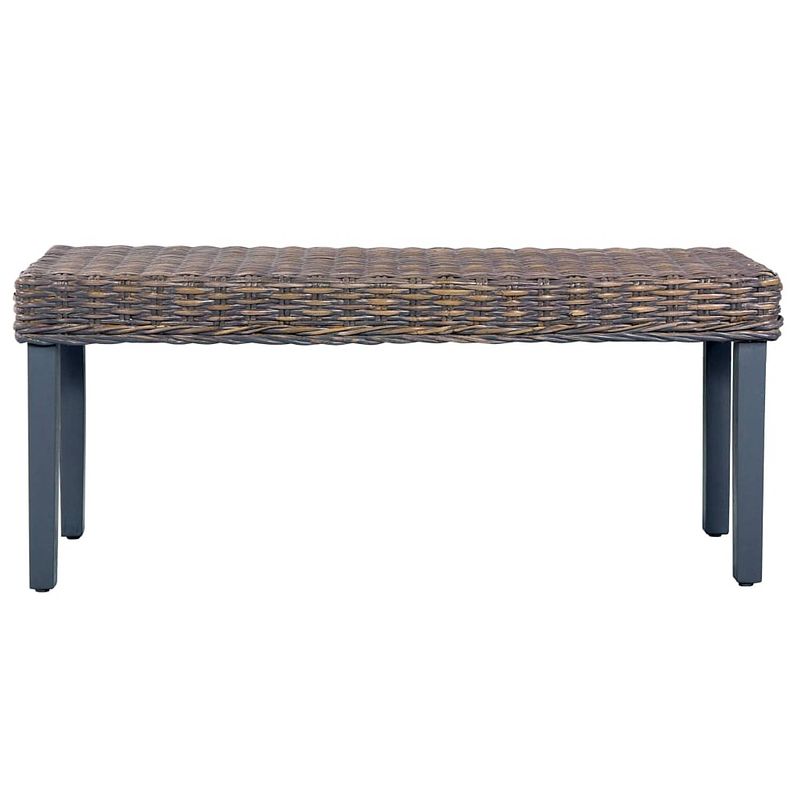 Foto van The living store halbank kubu rattan - grijs - 110 x 35 x 45 cm - massief mangohout