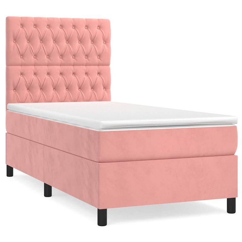 Foto van The living store boxspring bed - fluwelen - pocketvering matras - middelharde ondersteuning - huidvriendelijk - roze -