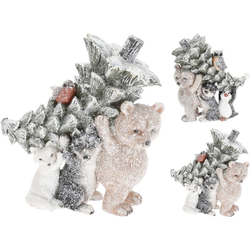 Foto van Dieren met kerstboom 17 cm 2 assorti