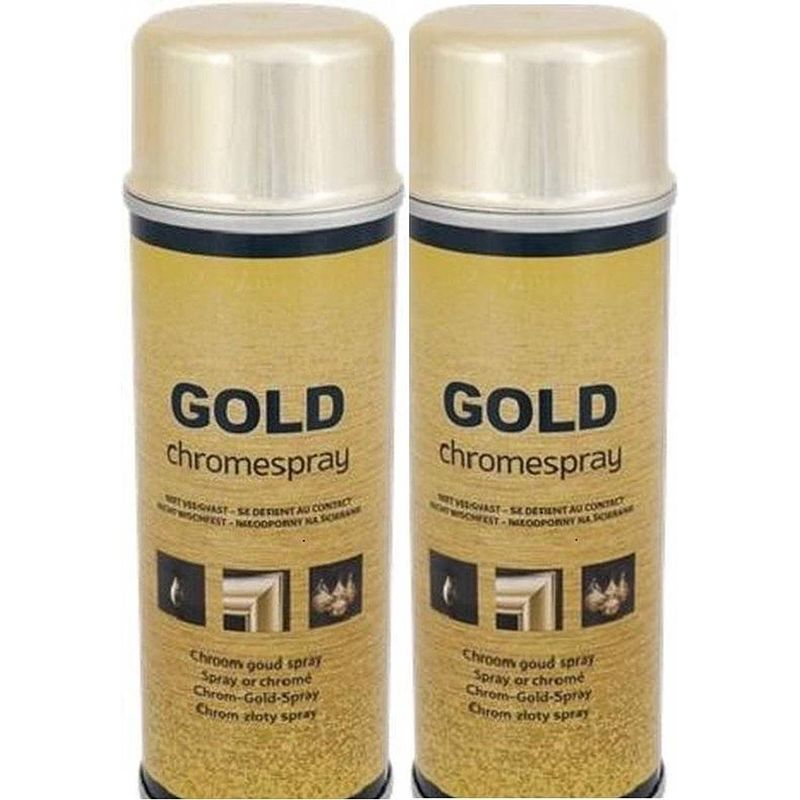 Foto van 2x gold chromespray - chrome spray goud - spuitbus spuitverf - 200 ml x2