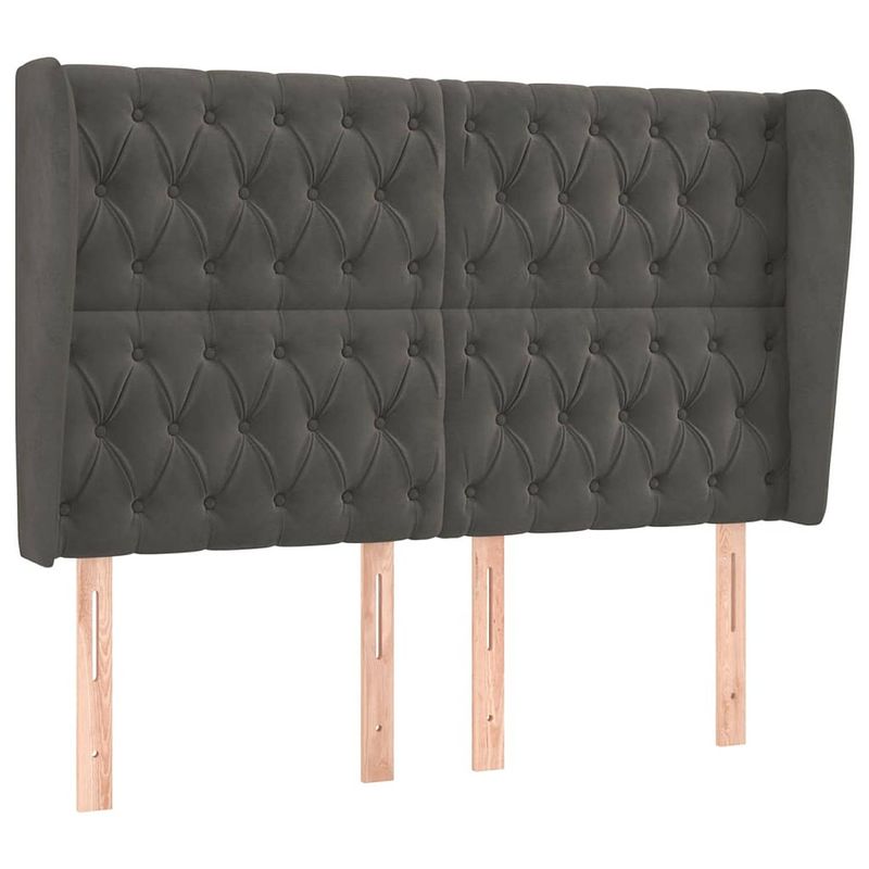 Foto van The living store hoofdbord bed - 147 x 23 x 118/128 cm - fluweel - donkergrijs