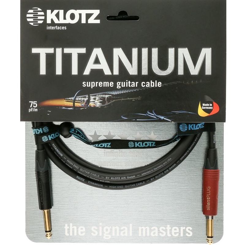 Foto van Klotz ti-0300psp titanium 2p jack-2p jack verguld silent plug gitaarkabel 3m