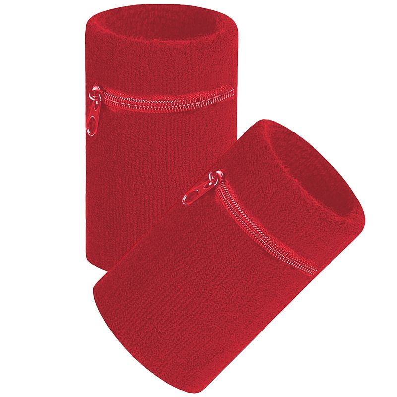 Foto van Arowell premium pols zweetbandje met portemonnee en rits - 12 x 8 cm - rood - 2 stuks