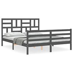 Foto van The living store bed - massief grenenhout - grijs - 205.5 x 165.5 x 104 cm - multiplex lattenbodem