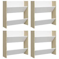 Foto van The living store schoenenkast - wandmodel - 60 x 18 x 60 cm - 2 schuine schappen - wit en sonoma eiken