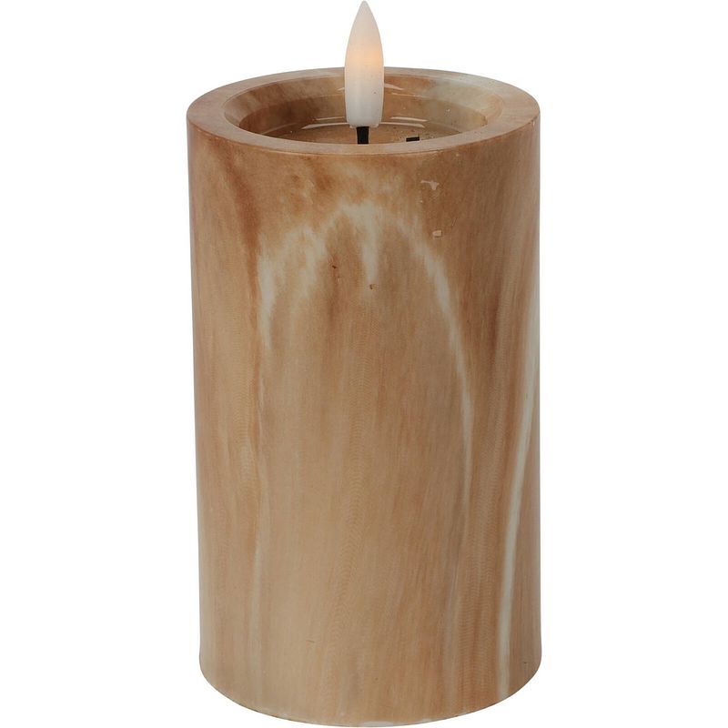 Foto van Home & styling led kaars/stompkaars - marmer bruin -d7,5 x h12,5 cm - led kaarsen