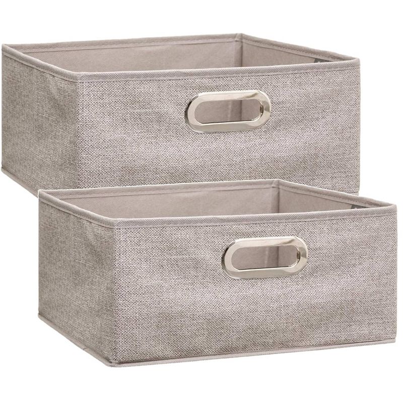 Foto van Set van 2x stuks opbergmand/kastmand 14 liter beige linnen 31 x 31 x 15 cm - opbergmanden