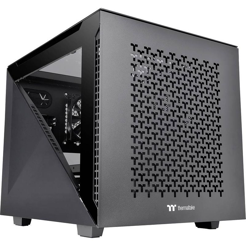 Foto van Thermaltake divider 200 tg air black micro-tower pc-behuizing zwart 2 voorgeïnstalleerde ventilators, zijvenster, stoffilter