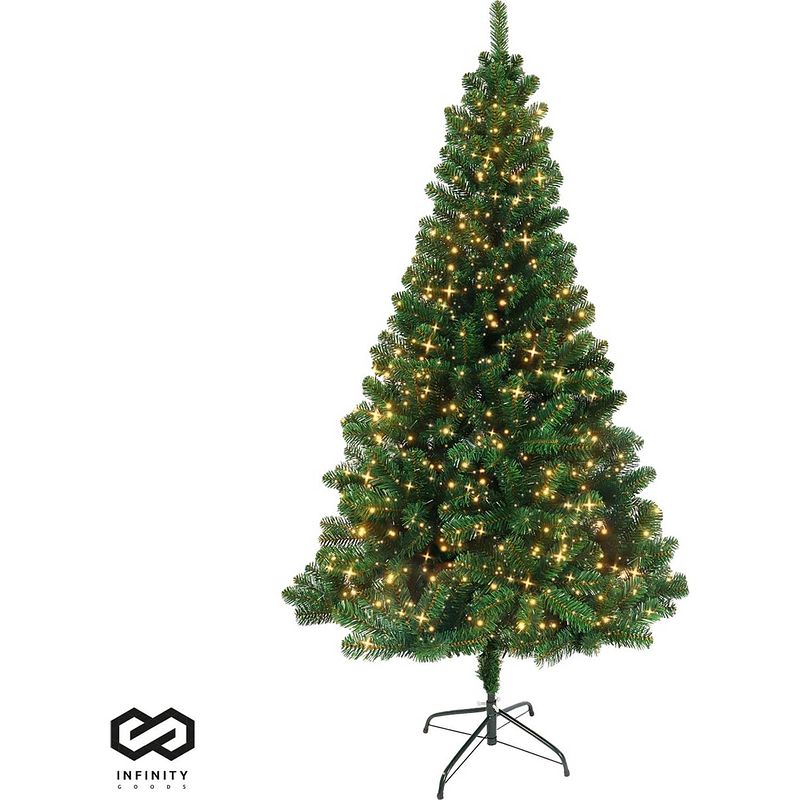 Foto van Infinity goods kunstkerstboom met led verlichting - 240 cm - realistische kunststof kerstboom - metalen standaard -