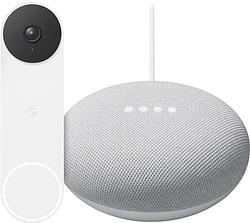 Foto van Google nest doorbell + google nest mini wit slimme speaker & chime