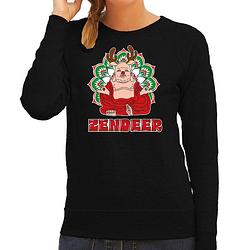 Foto van Bellatio decorations foute kersttrui/sweater voor dames - zendeer buddha - zwart - rendier - boeddha xs - kerst truien