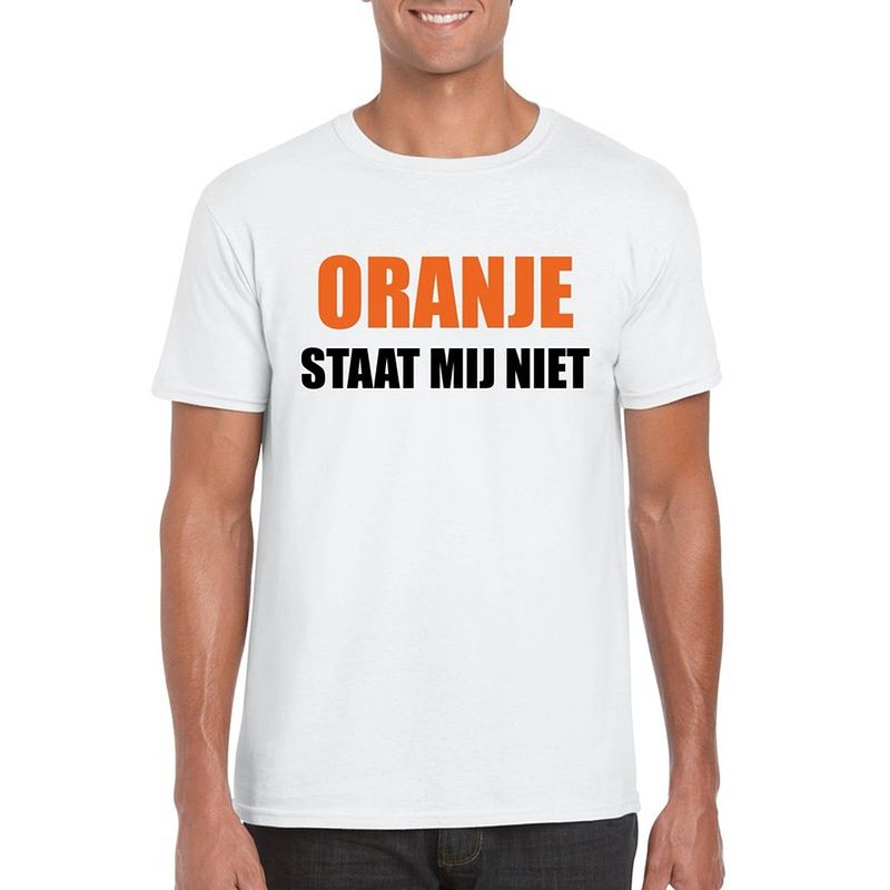 Foto van Oranje staat mij niet t-shirt wit heren m - feestshirts