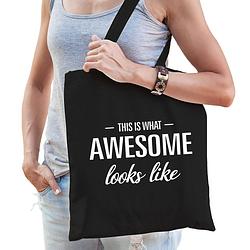 Foto van This is what awesome looks like cadeau tas zwart voor dames - feest boodschappentassen